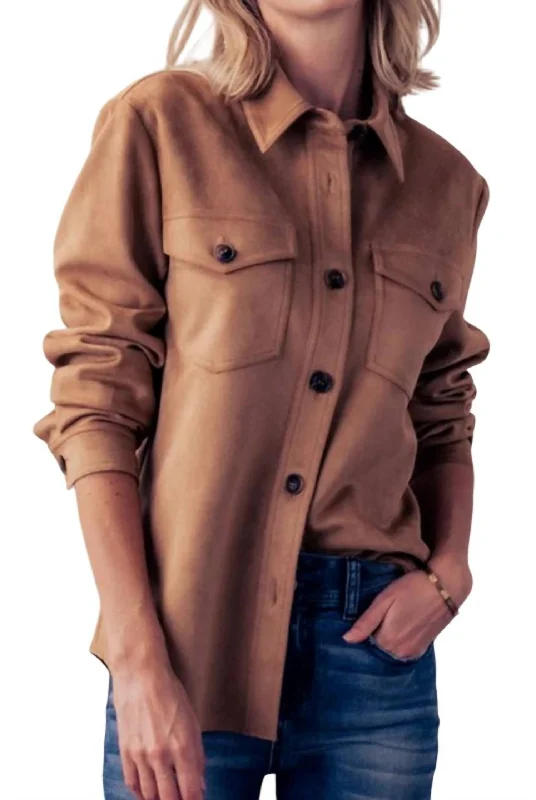 Women's Fashion Clothing Suede Trucker Jacket In Camel