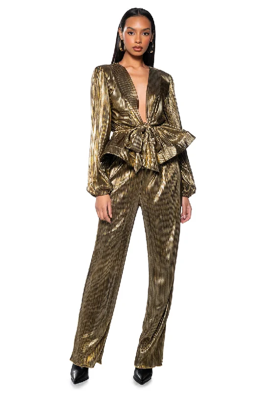 Gorgeous Glamour Collection NOEL PLEATED METALLIC PALAZZO PANT