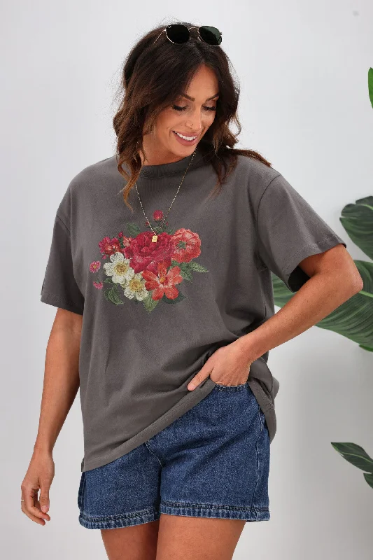 Enjoy Discount Shine On Label Flower Bunch Tee Charcoal