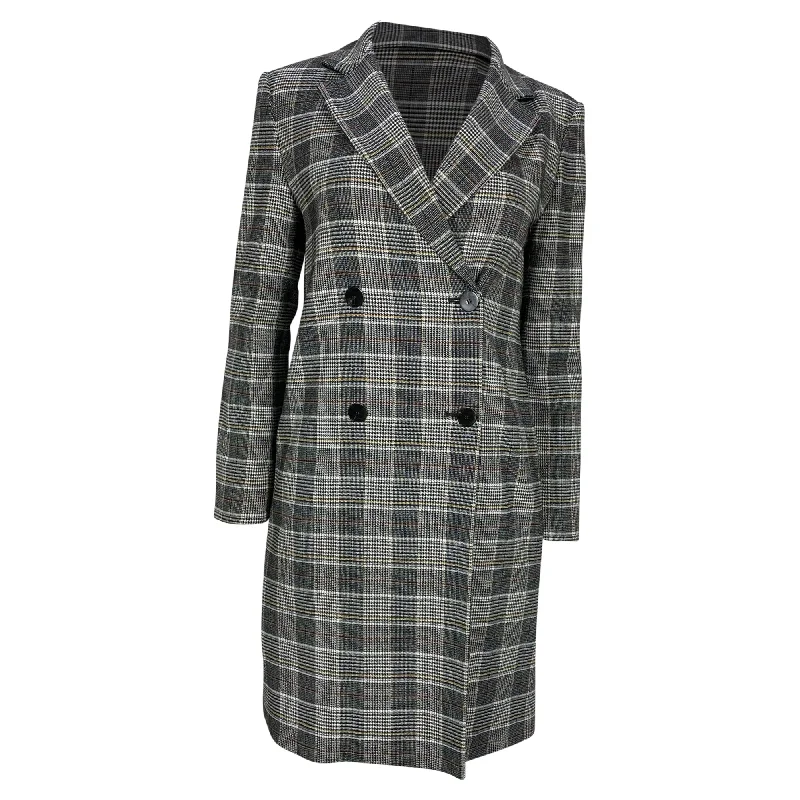 Women's Clothing Stores Theory Double-Breasted Plaid Coat in Grey Wool