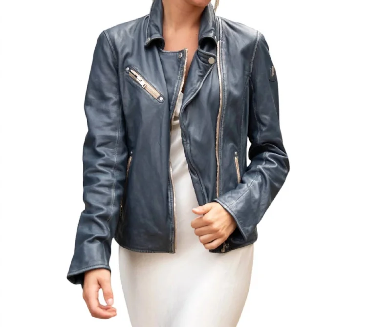 Online Impressions Boutique Sofia Rf Leather Jacket In Denim Blue