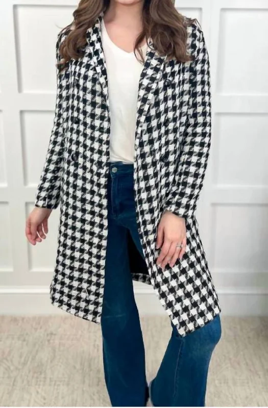 Unleash Your Style Fifth Avenue Houndstooth Coat In Black