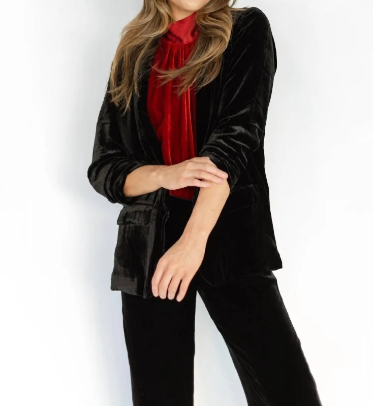 Luxe Women's Fashion Scrunch Sleeve Jacket In Black