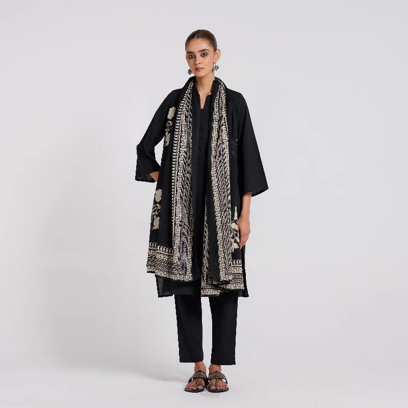 Designer Wear On Sale Classic Black Bagh Printed Pure Cotton Kurta Set with Dupatta