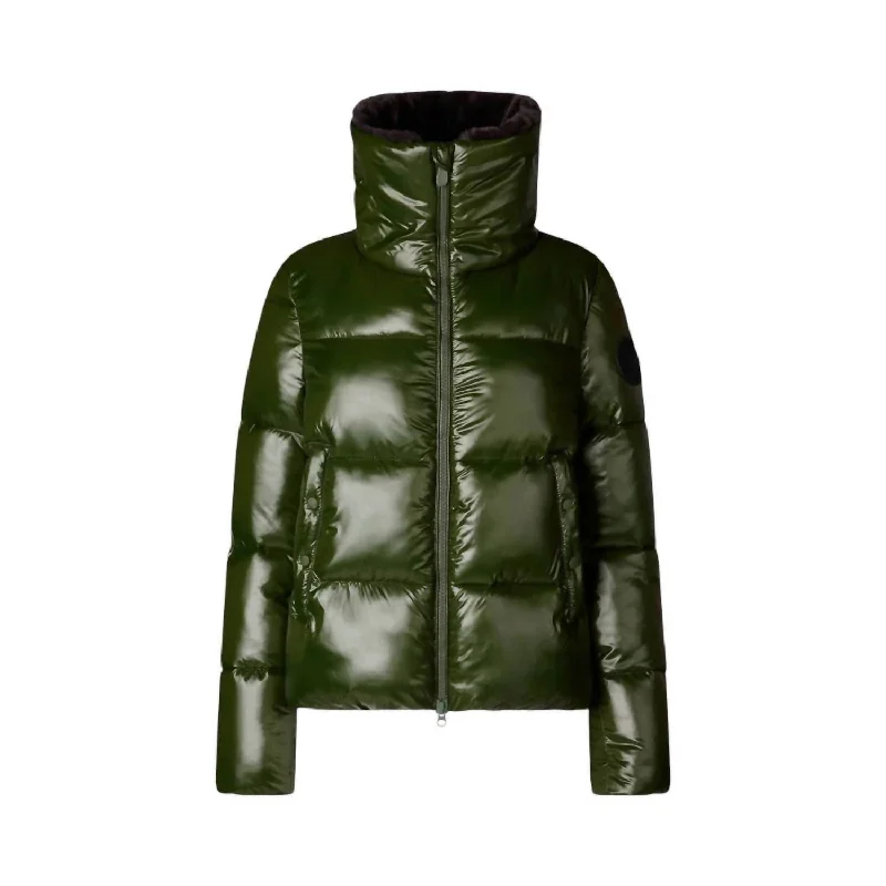 Chic Styles Moma Puffer Jacket In Pine Green