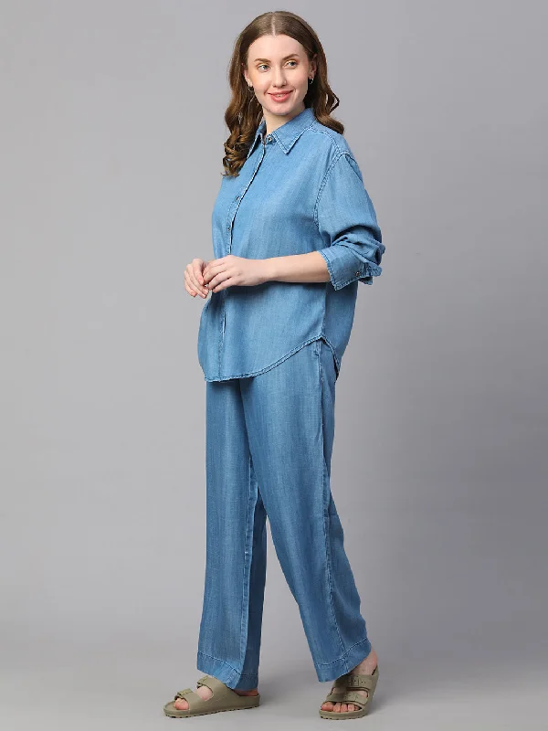 Flash Sale Online Women's Denim Tencel Boxy Fit Blouse