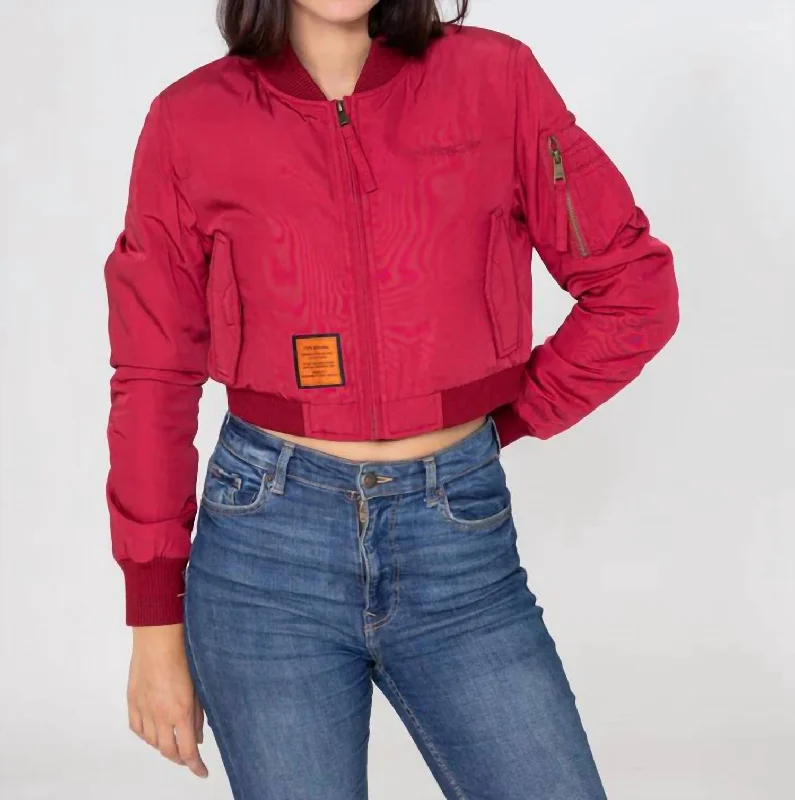 Relaxed Style Original Classic Cropped Bomber Jacket In Red