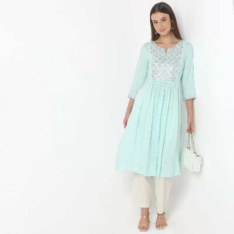 Flash Discount Flare Fit Embroidered Kurta