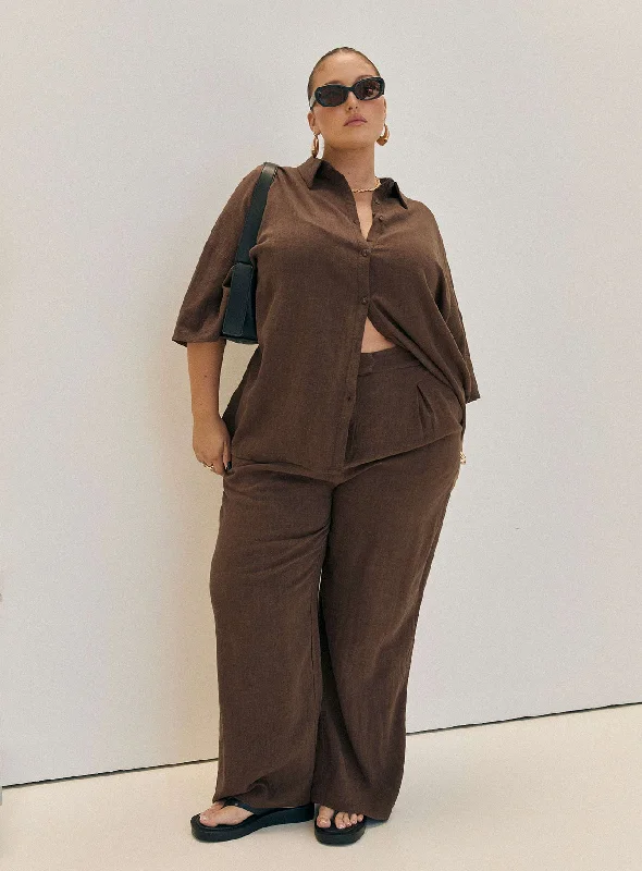 Current Trends Zenia Linen Blend Pants Chocolate Curve