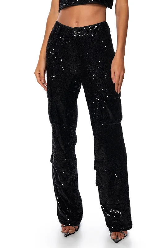 Trendy Women’s Apparel for All Seasons NIGHT OF NIGHTS SEQUIN CARGO PANT