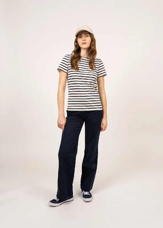 Wardrobe Refresh ETRILLE II - Nautical Stripe Tee with Short Sleeves | Soft Cotton | Women Fit (ECRU / NAVY)