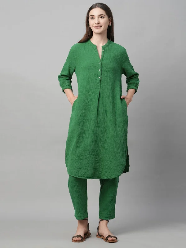 Clothing Store Women's Green Cotton Regular Fit Kurta