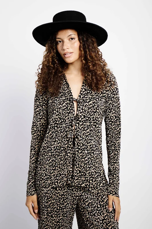 Best Online Women's Boutiques The Plisse Long Sleeve Tie Top in Dappled Spot