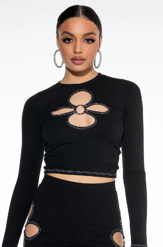 Shop Sale Items KYLIE CUT OUT RIBBED LONG SLEEVE TOP