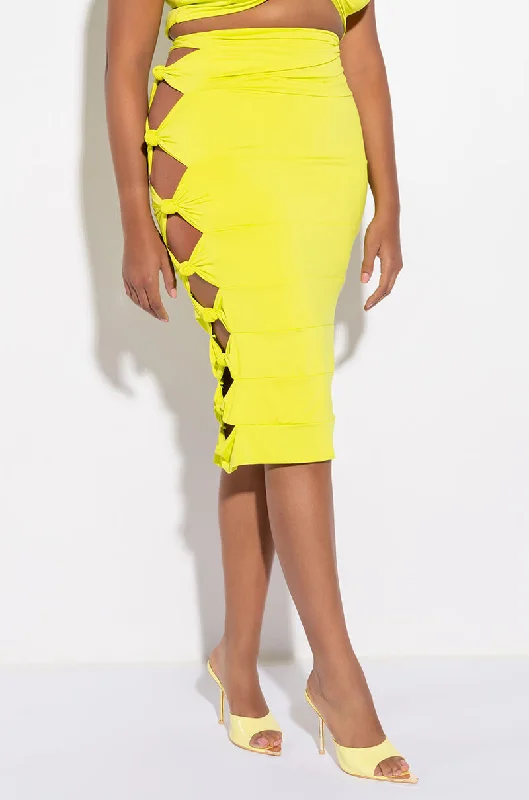 New In This Season PLUS WORST BEHAVIOR CUTOUT MIDI SKIRT