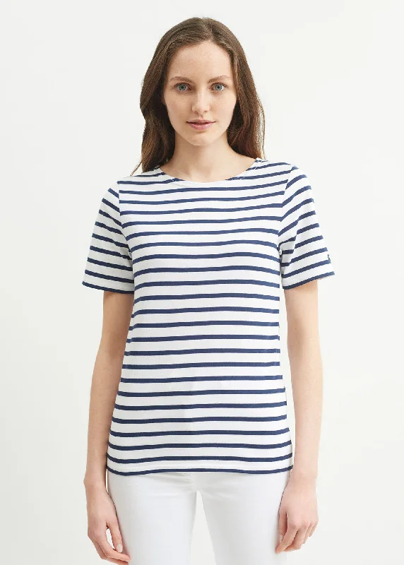 Stylish Looks LEVANT MODERN - Breton Stripe Short Sleeve Shirt | Soft Cotton | Unisex Fit (WHITE / NAVY)