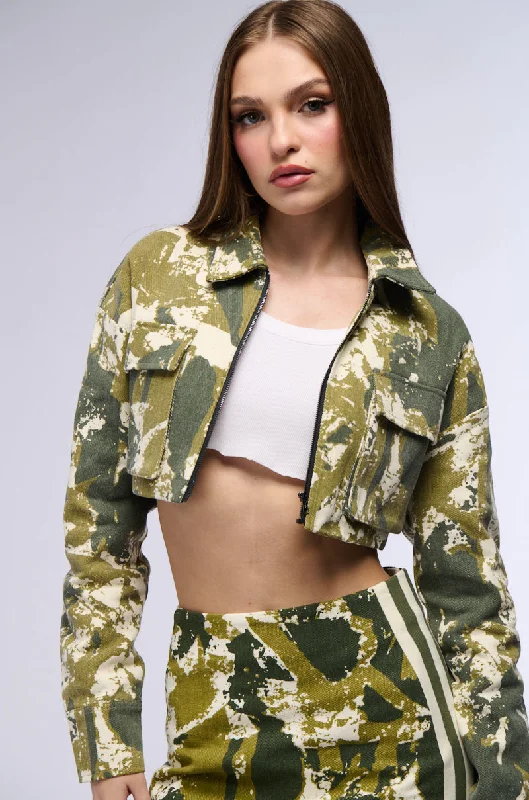 Trendsetter's Closet ABSTRACT CAMO UTILITY BOMBER