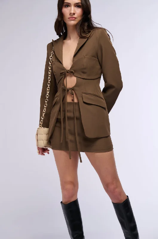 Versatile Wardrobe Essentials MOCHA LUV TIE FRONT BLAZER