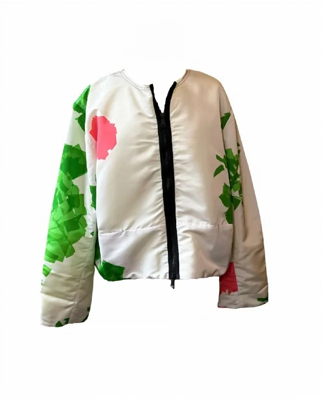 Trendy Attire For Her Women's Cropped Bomber Jacket In Green Rose/taffeta