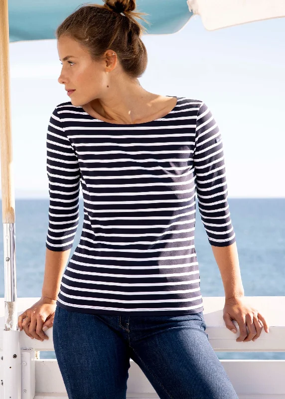 Holiday Glam GARDE-COTE III - Nautical Striped Sport Top With UV Protection | Women Fit (NAVY / WHITE)