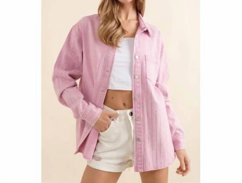 Budget-Friendly Fashion Rhinestone Pinstripe Denim Jacket In Pink