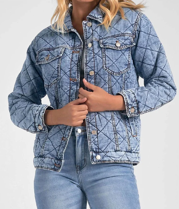 Cutting Edge Fashion Quilted Jean Jacket In Blue