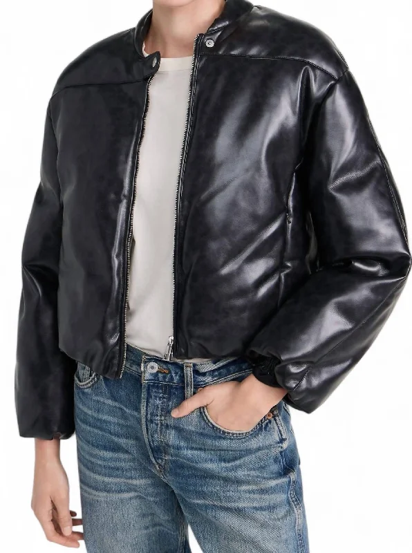 Stylish Women's Apparel Faux Leather Gigi Padded Cropped Bomber Jacket In Black