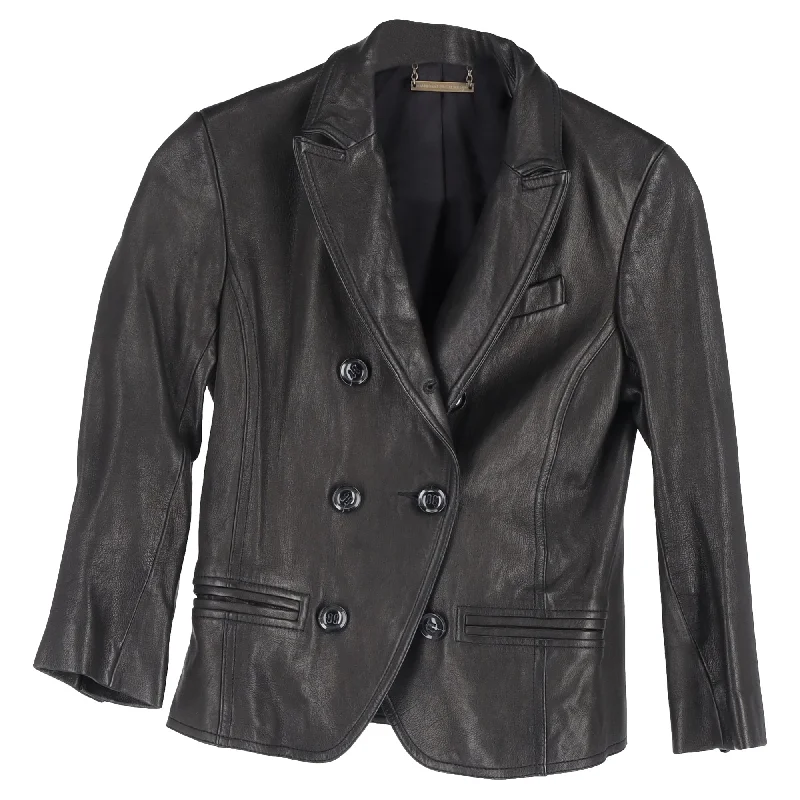 Women's Clothing Online Diane von Furstenberg Double Breasted Blazer in Black Leather