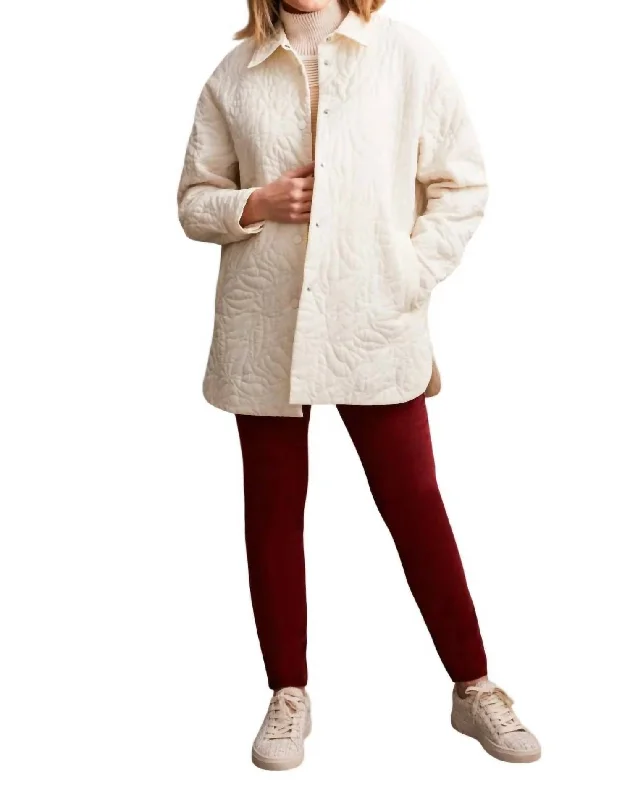 Elegant Clothing Quilted Snap Front Shacket In Cream