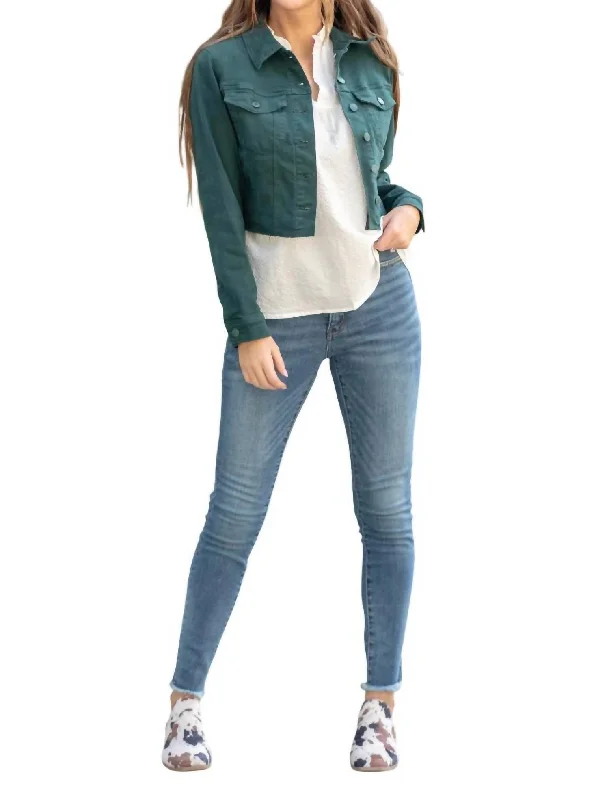 Pastel Styles Garment Dyed Grinding Denim Jacket In Teal