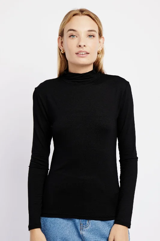 Relaxed Style Basic Longsleeve Polo in Black