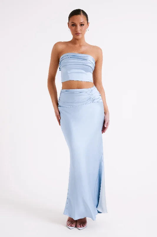 Latest Fashion Khalani Ruched Satin Maxi Skirt - Ice Blue