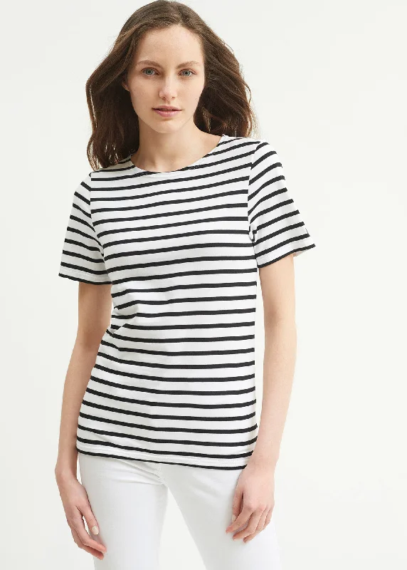 Best Sellers LEVANT MODERN - Breton Stripe Short Sleeve Shirt | Soft Cotton | Unisex Fit (WHITE / BLACK)