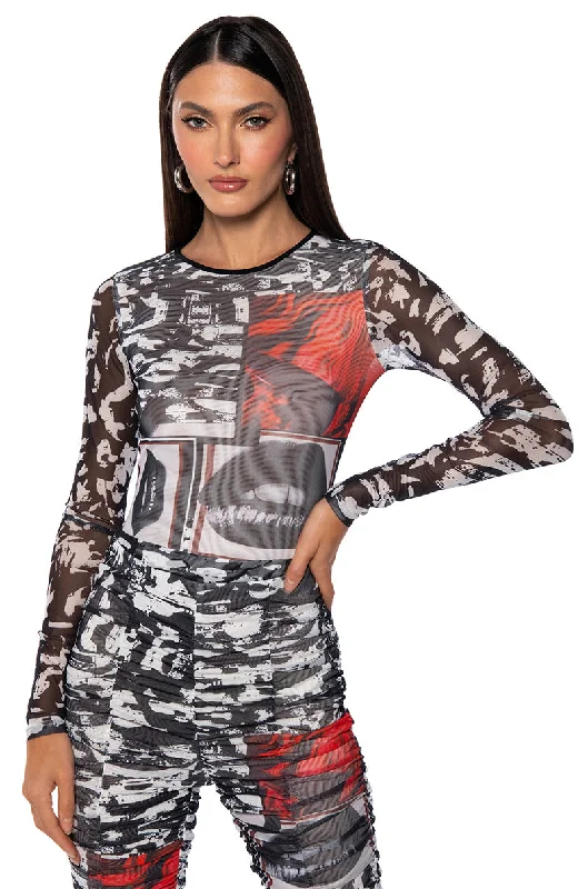 Weekend Sale LIPS ARE SEALED LONG SLEEVE MESH T SHIRT