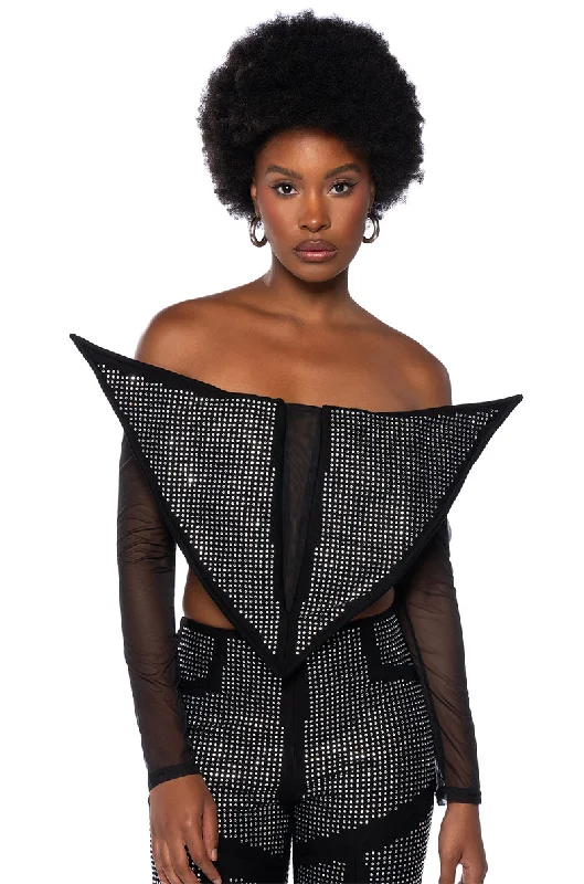 Style Versatile Women's Collection GALACTIC WORLD EMBELLISHED MESH STATEMENT TOP