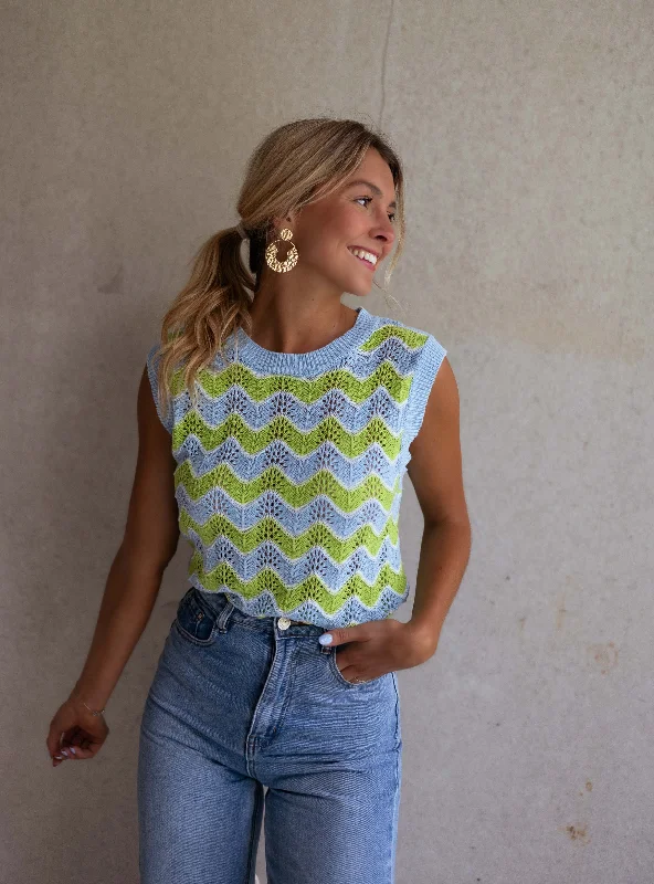 Woman Clothing Top Stany en crochet - vert et bleu