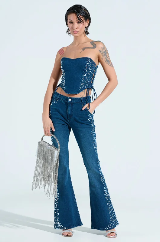 Hurry Before It's Gone ROCKSTAR DENIM RHINESTONE FLARED PANT