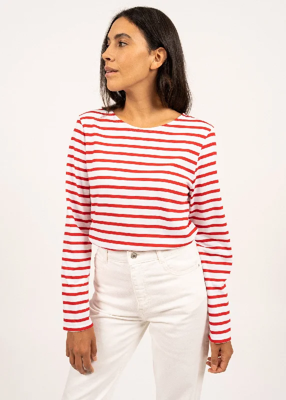 Your Timeless Wardrobe Awaits MINQUIERS MODERN - Authentic Breton Stripe Shirt | Soft Cotton | Men Fit (WHITE / RED)