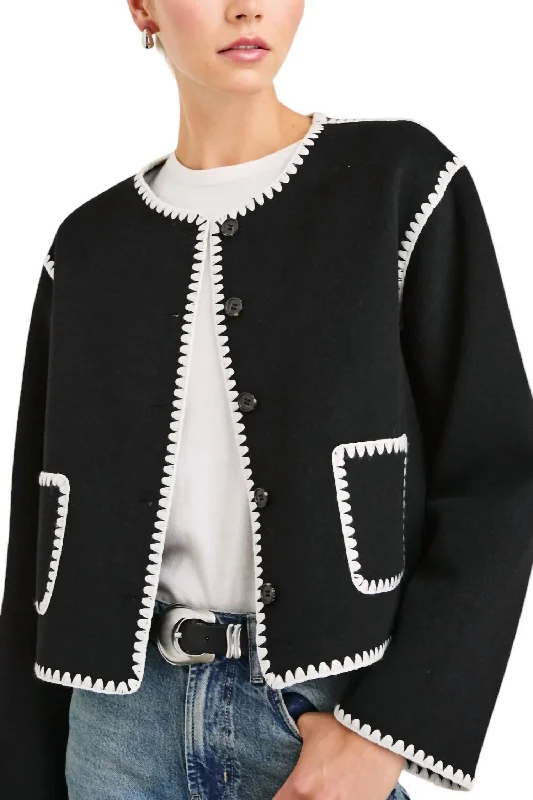 Luxury Fashion Contrast Stitch Sweater Jacket In Black