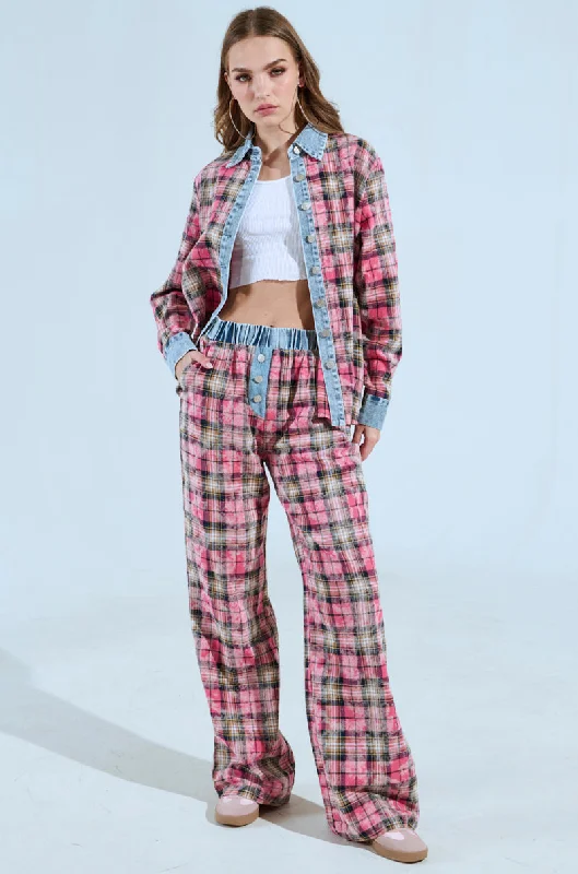 Trending Items THE ONE PINK PLAID WIDE LEG PANT