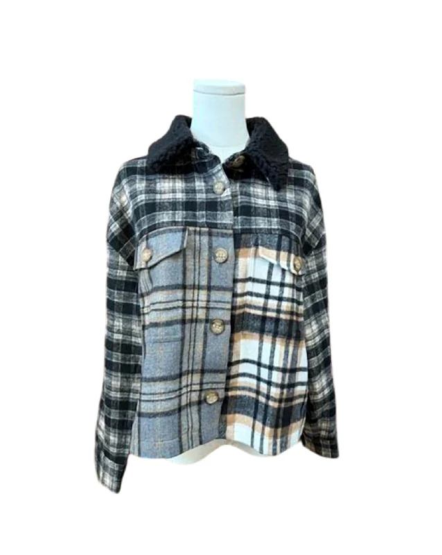 Unleash Your Trend Driven Style Patch Plaid Jacket In Black