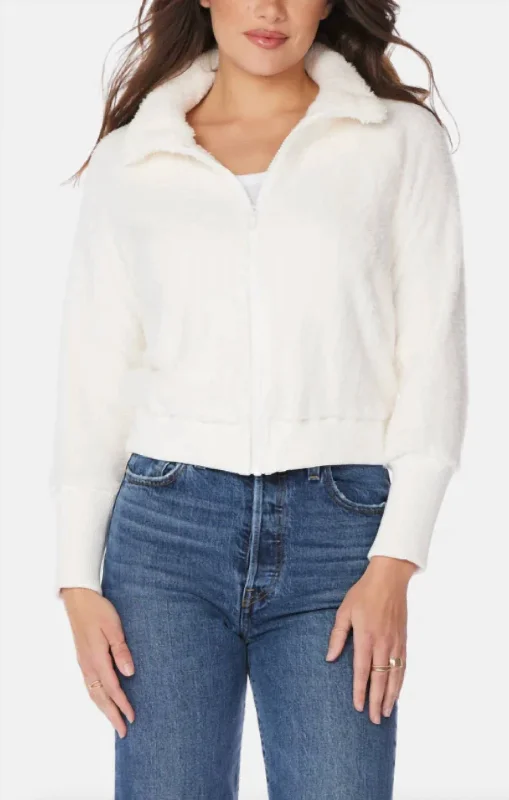 Women's Urban Fashion Zip Front Funnel Neck Jacket In Ivory