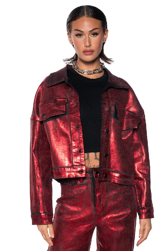 Hot Brand Discounts FULL RIDE METALLIC DENIM JACKET IN RED