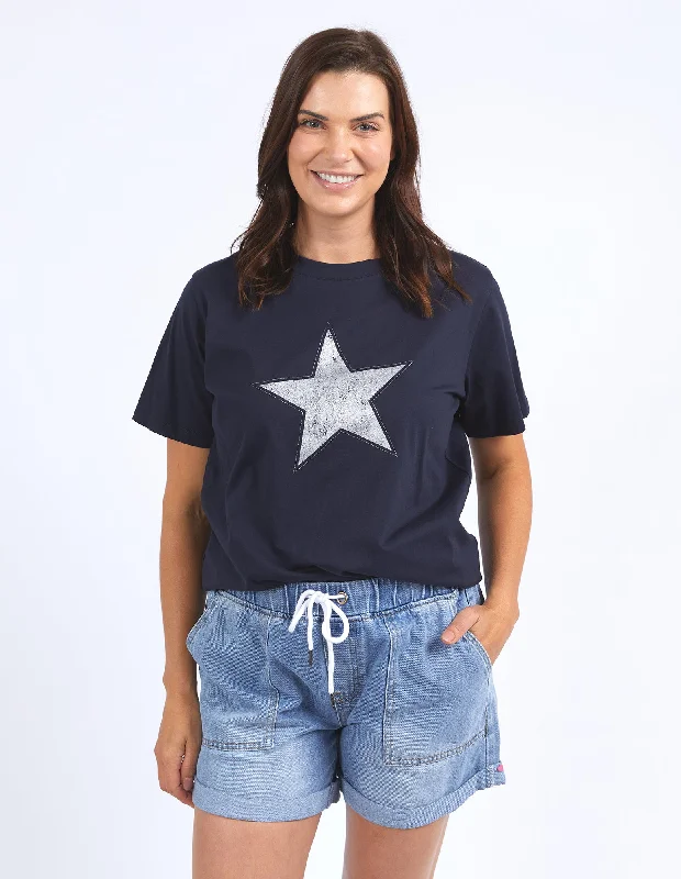 Timeless Elegance Elm Sparkle Star Tee Navy With Silver Foil Print