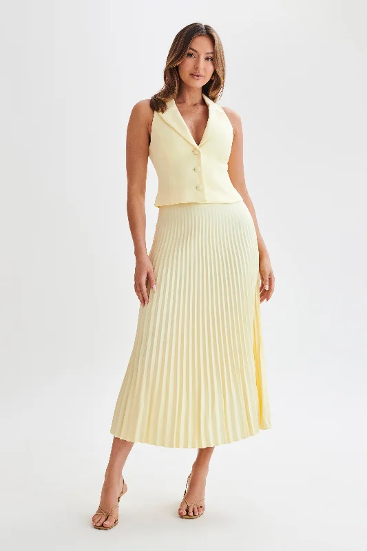 Trendy Fashion For Women Twyla Pleated Suiting Maxi Skirt - Lemon