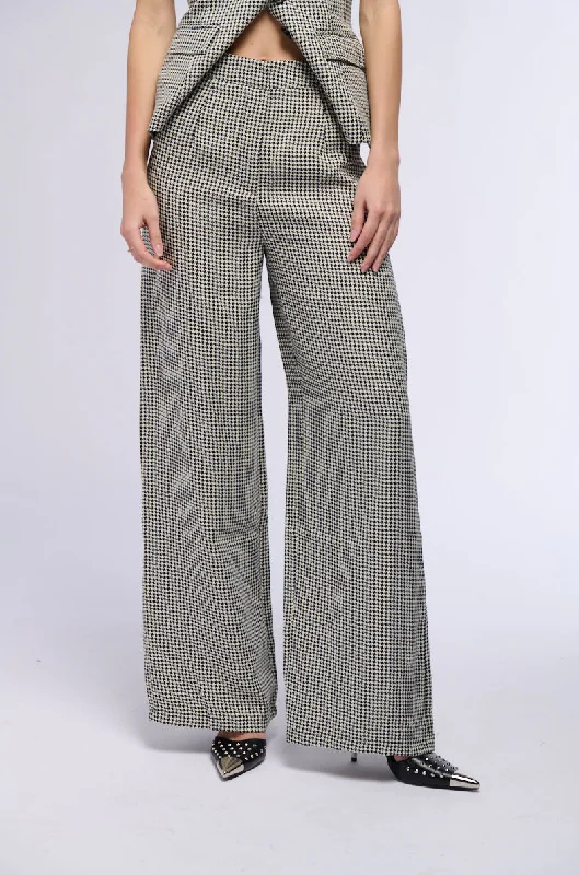 Trendy Women's Collection BUSINESS CASUAL HOUNDSTOOTH WIDE LEG WOVEN TROUSER