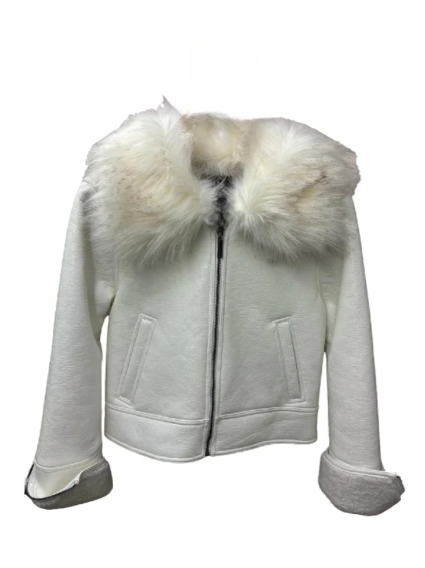 Break Fashion Norms Wet Look Aviator Jacket In Blanc