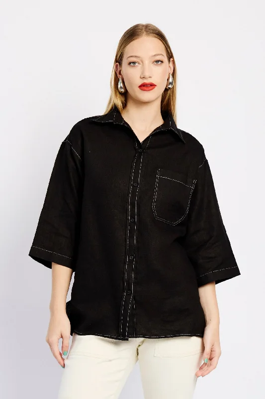 Limited Time Offer Oversized Linen Shirt in Black