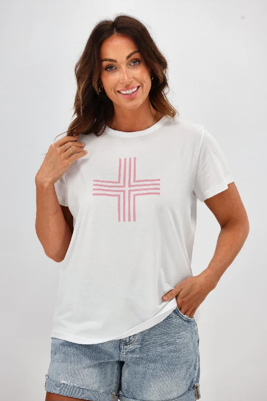 Seasonal Sale Stella + Gemma T-Shirt White With Pink Cross