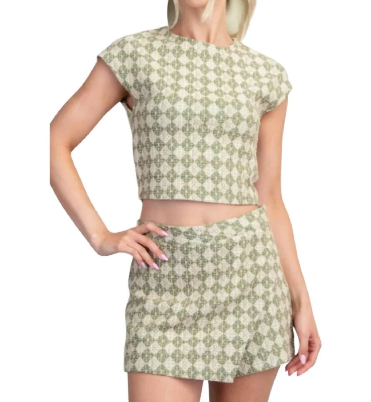 Elegant Clothing Gabby Geometric Skort Set In Green